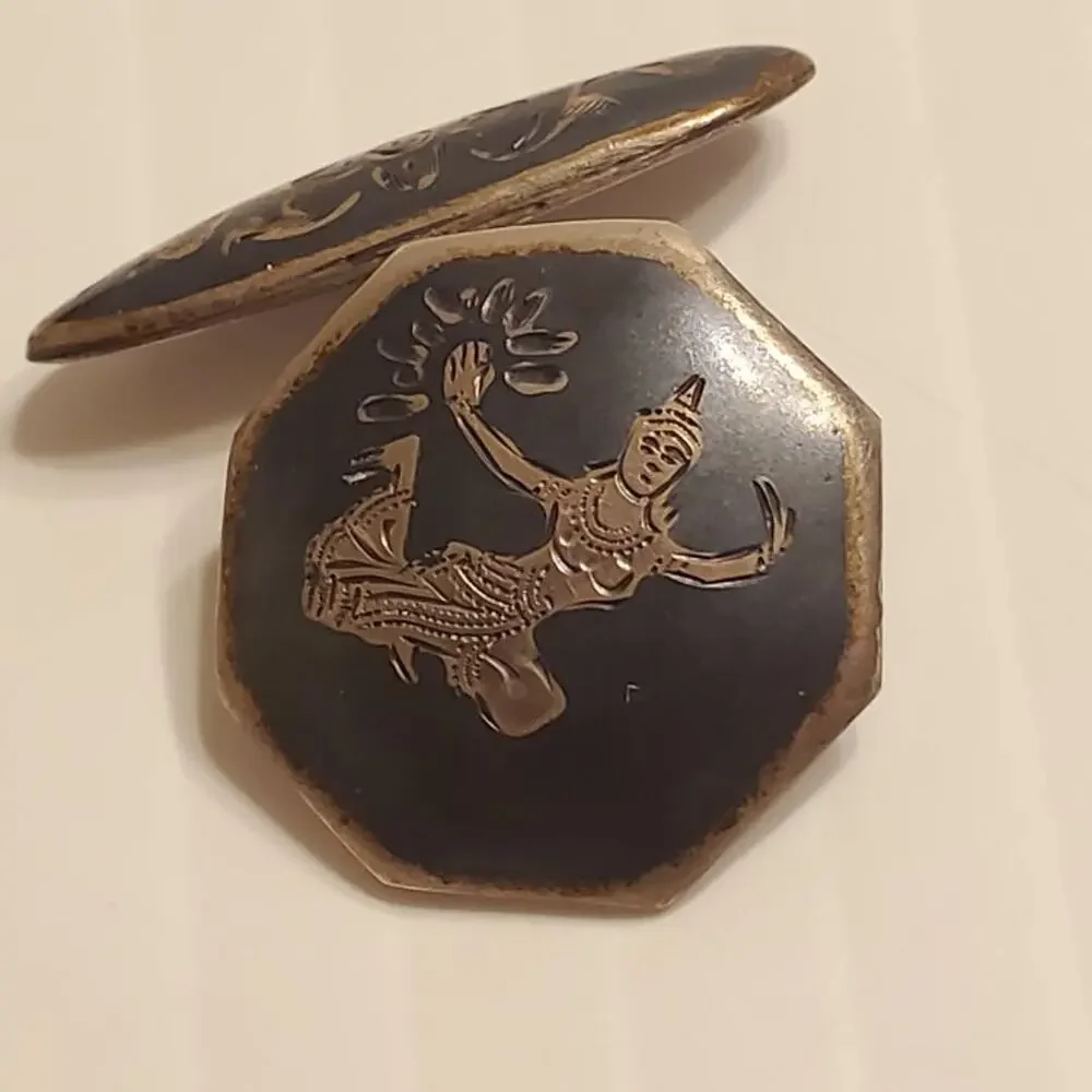 Vintage Sterling Silver Siam lady Dancing Dancer Cufflinks by Niello